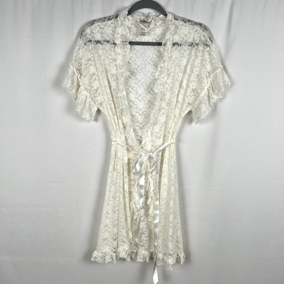 In Bloom Other - Vintage In Bloom Lace Robe‎ Kimono Women size Small Coquette Romantic Sheer
